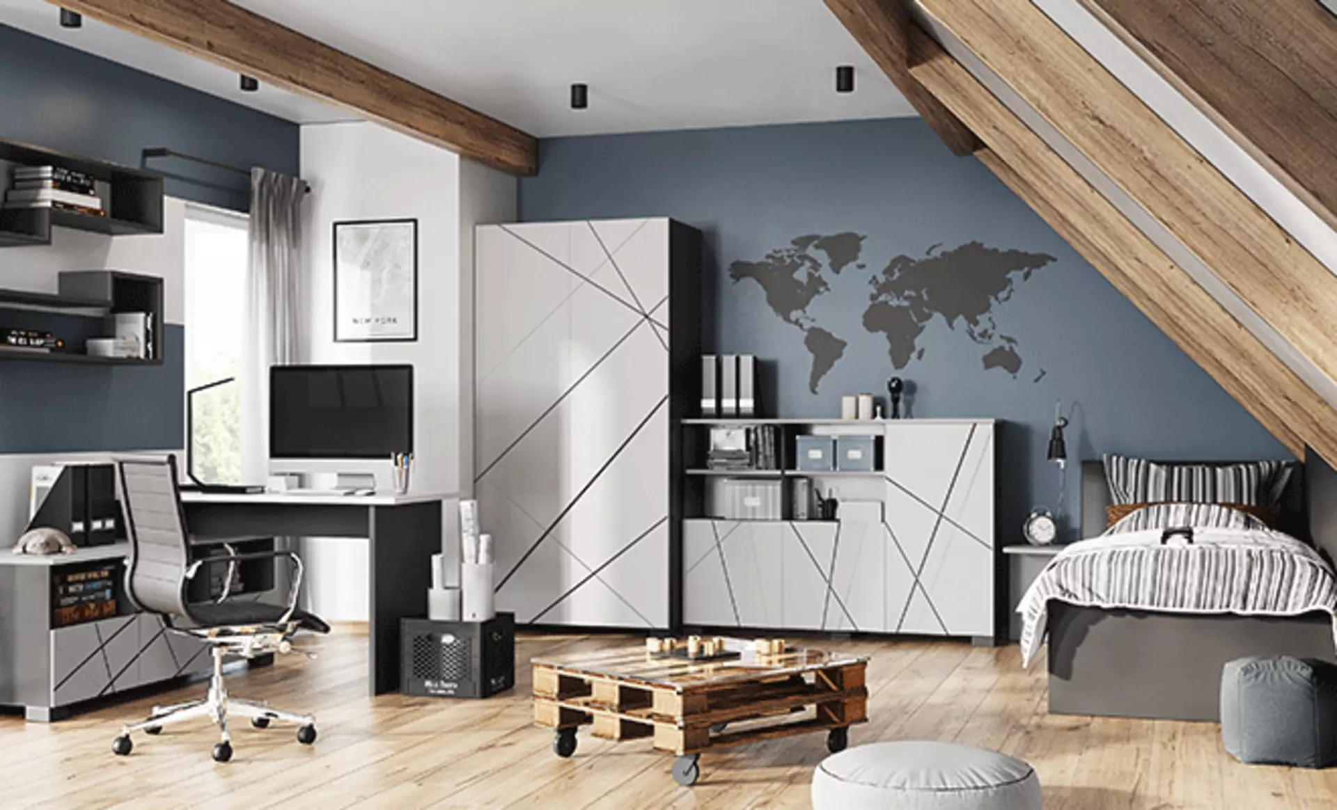 Joendzimmer mit Blauen Akzenten und Sitzkissen