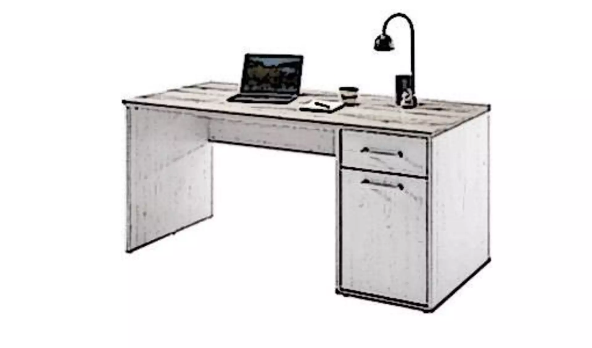 Icon für die Kategorie Schreibtisch ist ein Bürotosch mit Arbeitsplatte aus Holz und einem Schrank, sowie einer Schublade auf der rechten Seite.