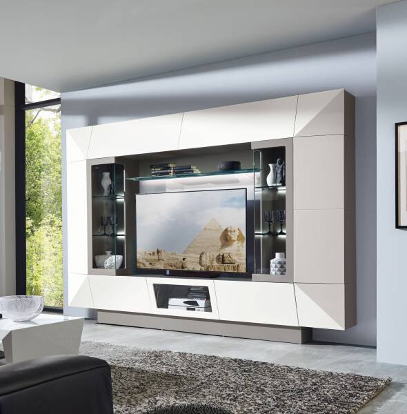 Wohnwand PRISMA PLUS MONDO Holzwerkstoff LM15 Lack taupe matt | Möbel