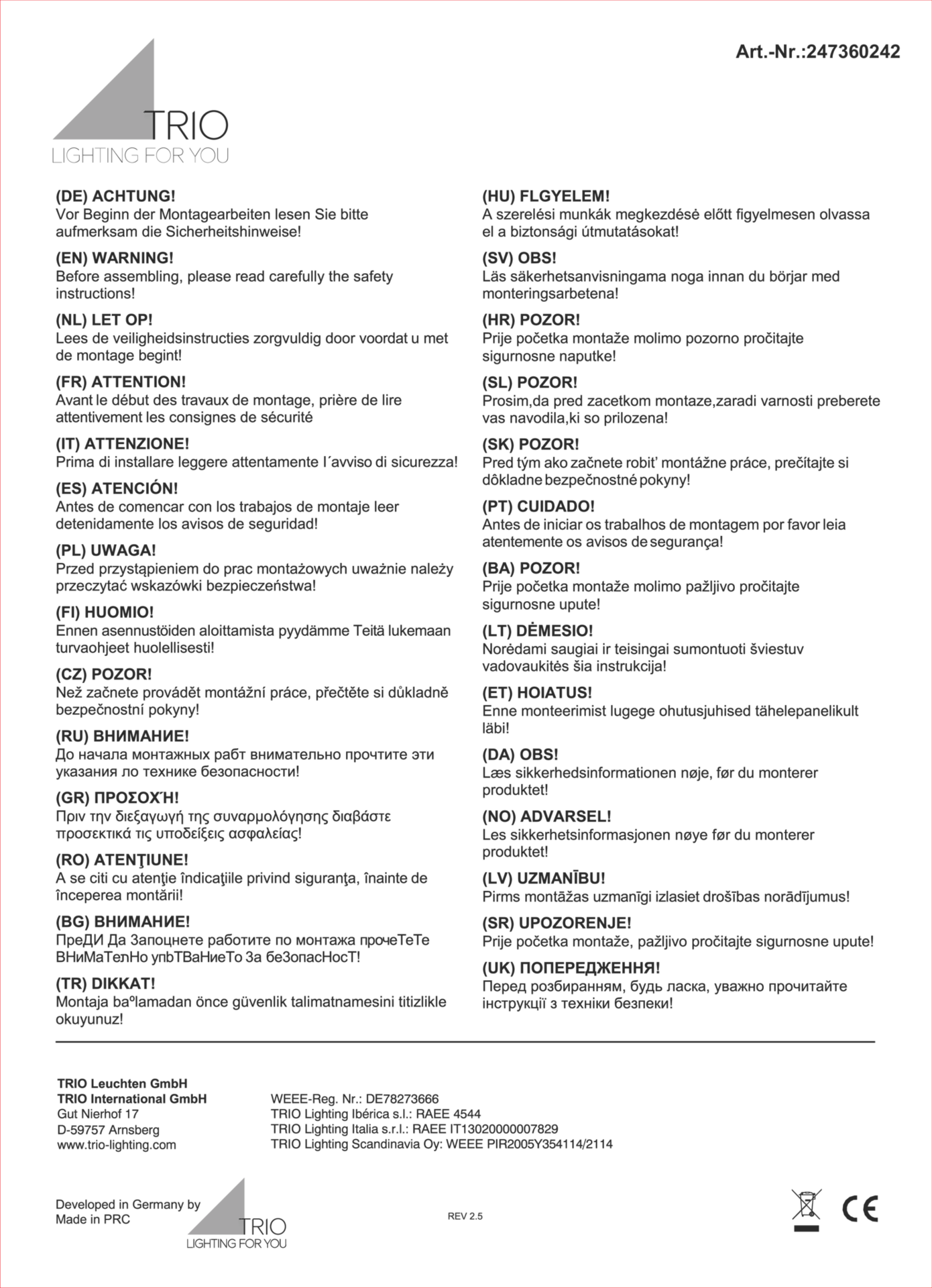 Wand-Aussenleuchte MARNE Trio Leuchten Metall 6 x 30 x 