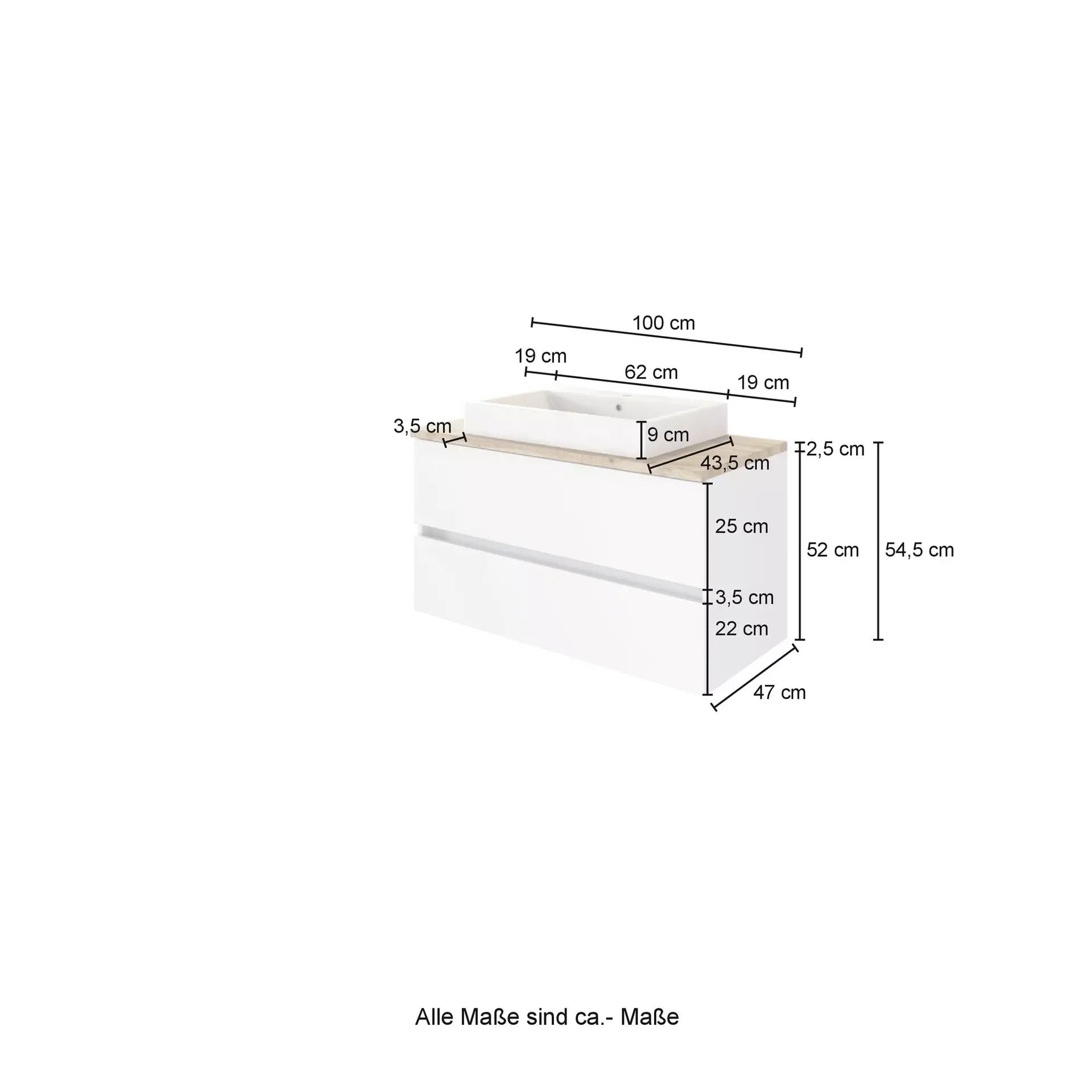 Waschtischunterschrank Pienza Coco Badwelten Holzwerkstoff 48 x 64 x 100 cm