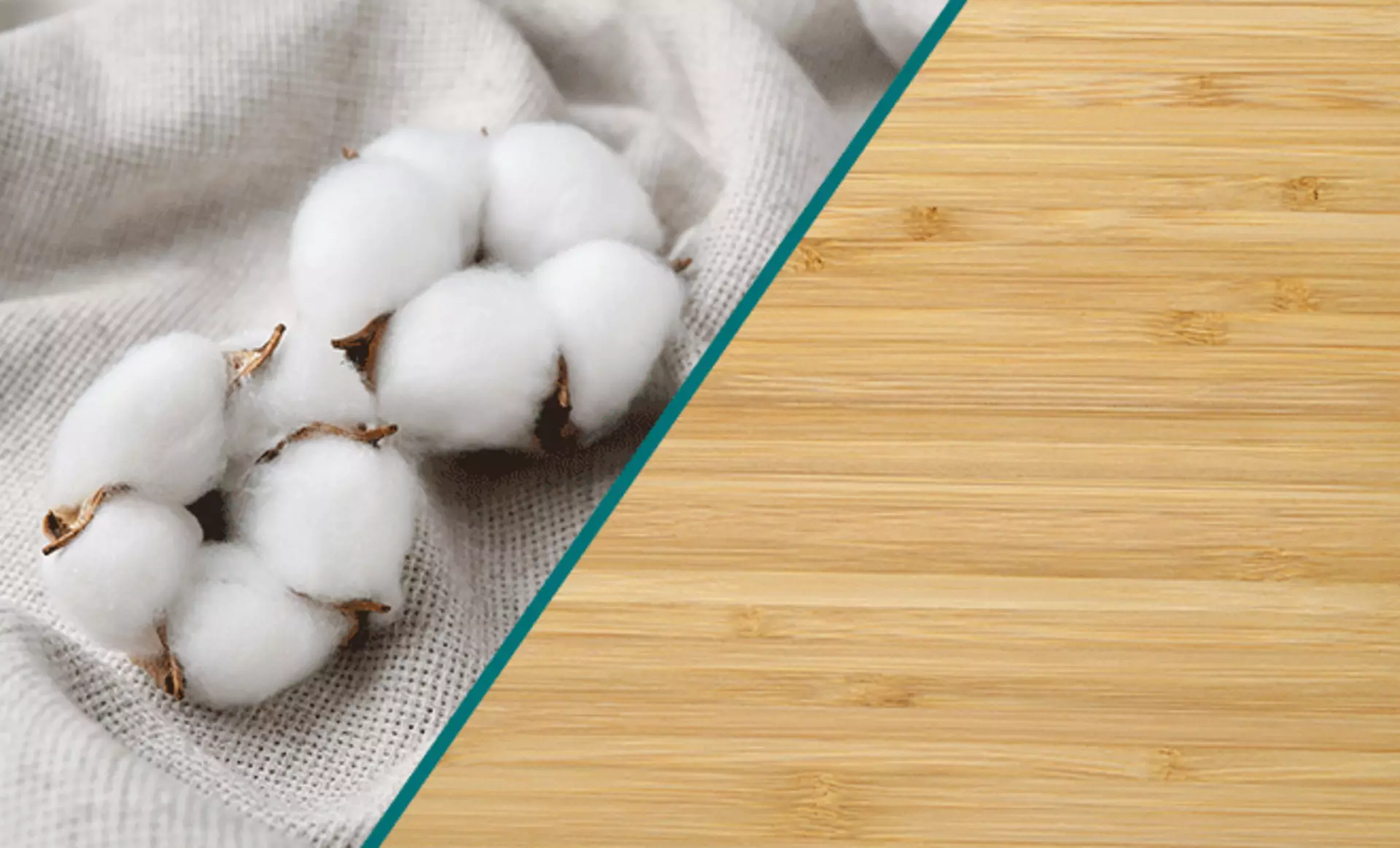 Darstellung von Bambus- und Baumwollmaterial mit sichtbarer Holz- und Stoffstruktur.