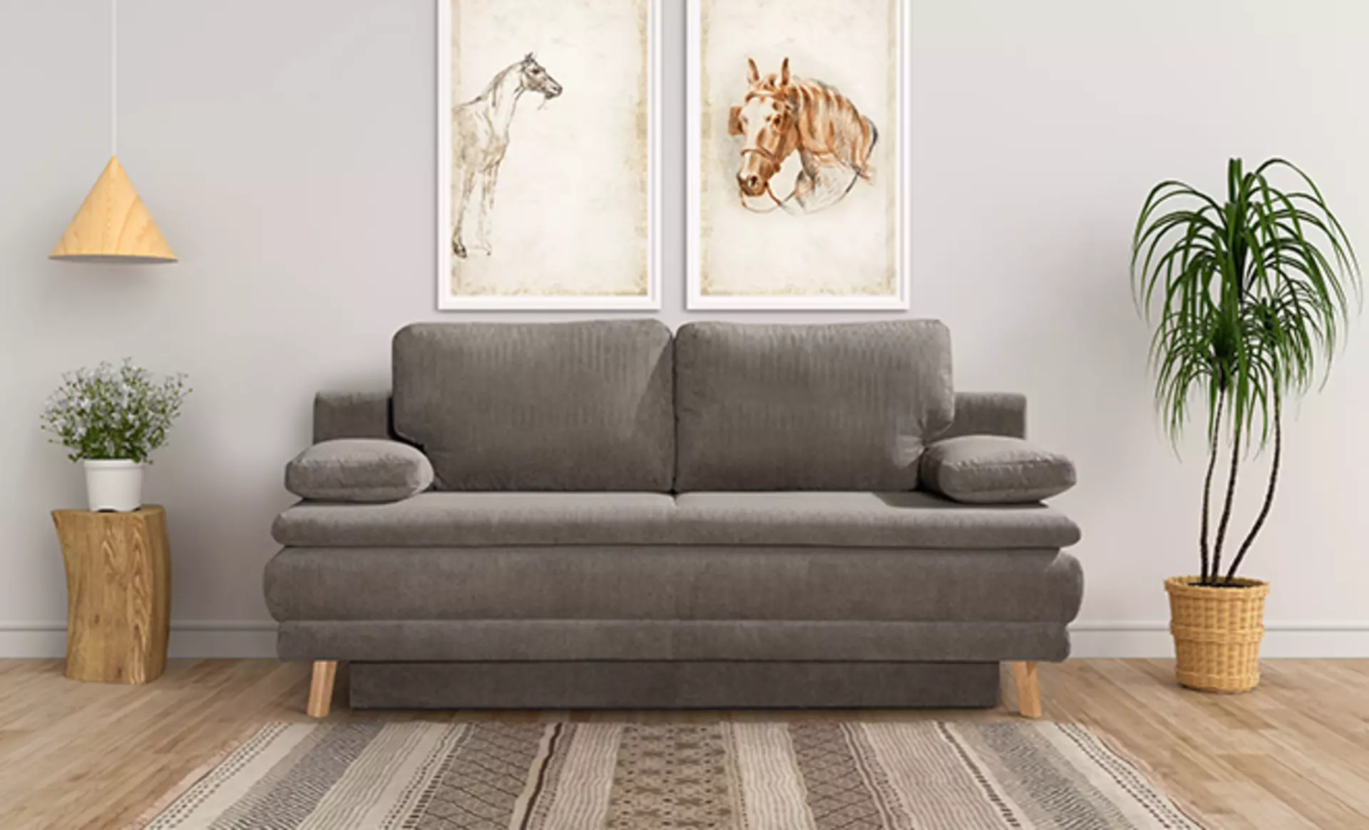 Graues Schlafsofa in gemütlichem Zimmer