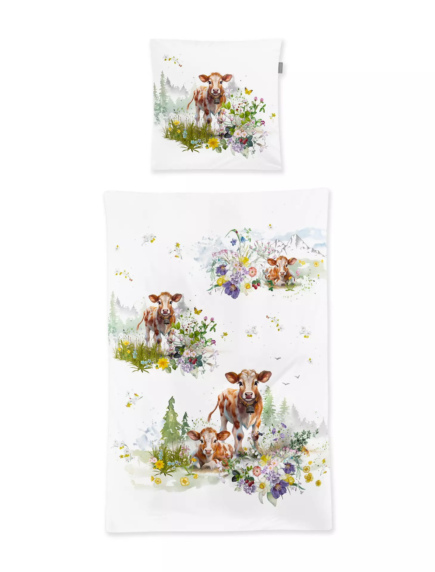 Satin-Bettwäsche Wave Bergwelt Kühe Irisette Textil 135 x 200 cm