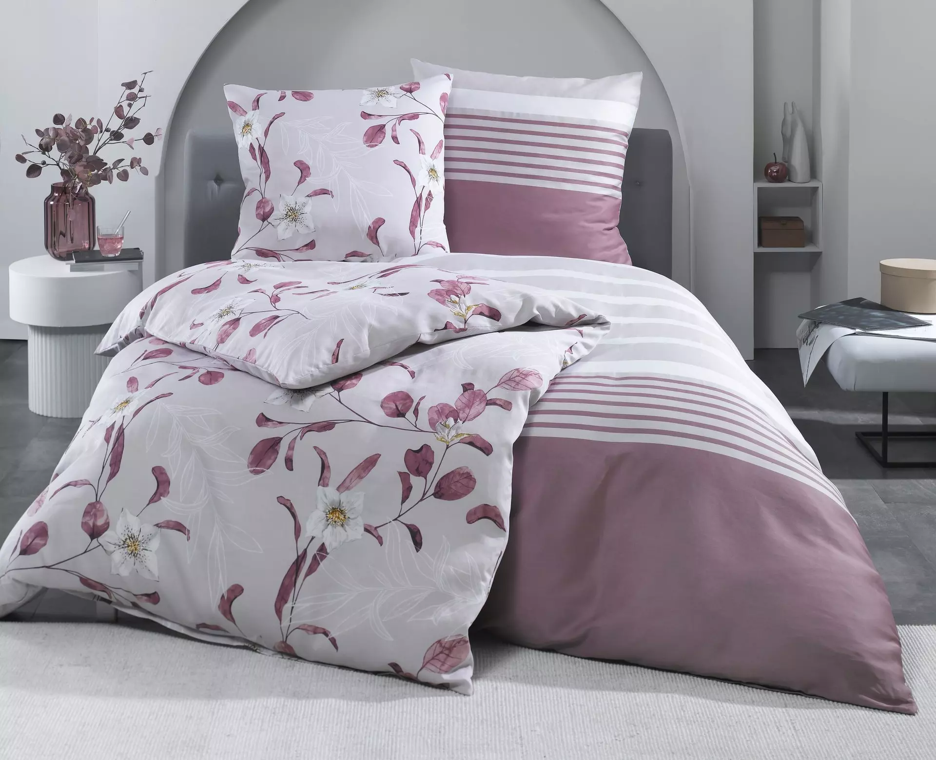Satin-Bettwäsche Elise/Querstreifen Casa Nova Textil 135 x 200 cm