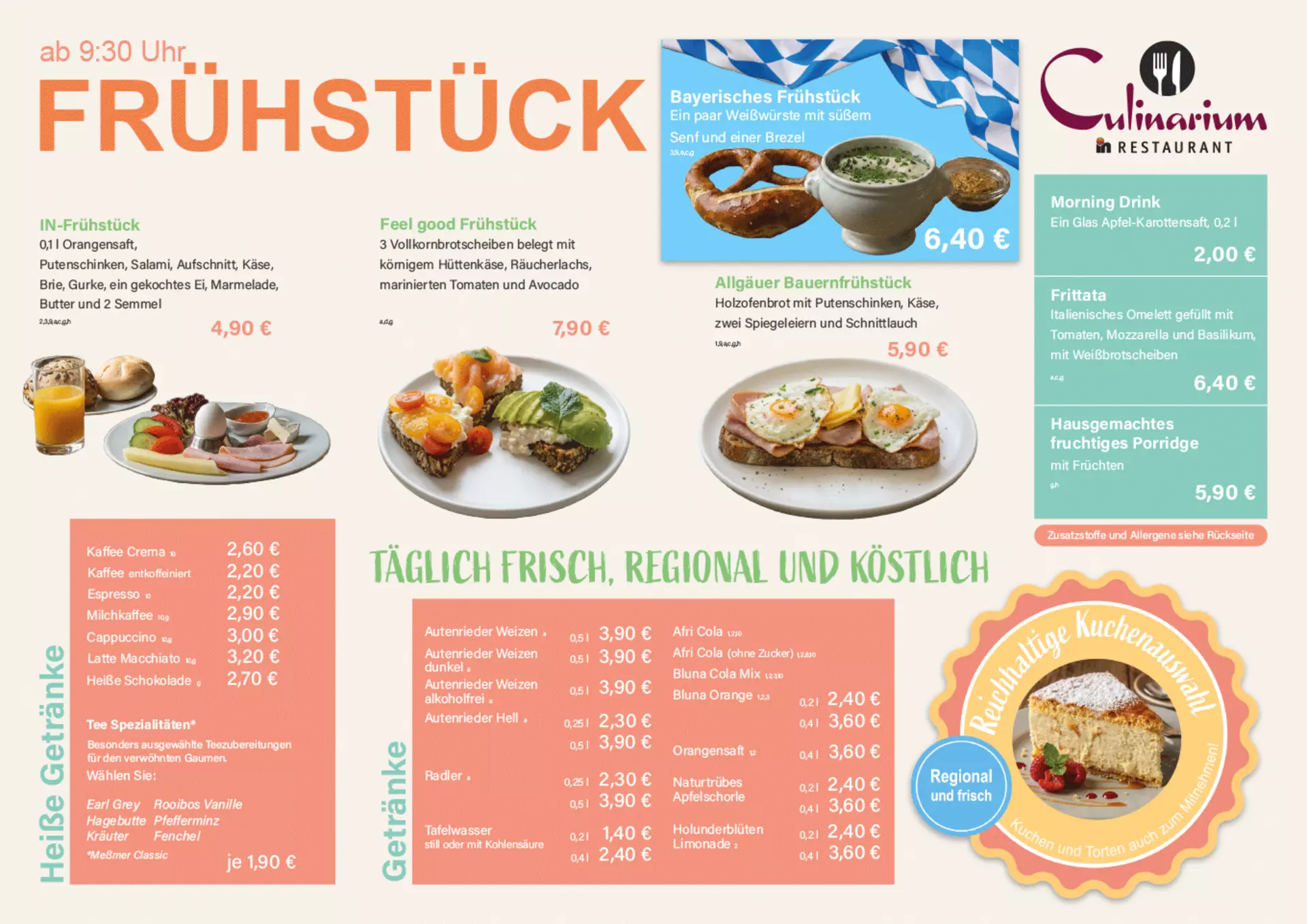 Frühstückskarte Restaurant Culinarium