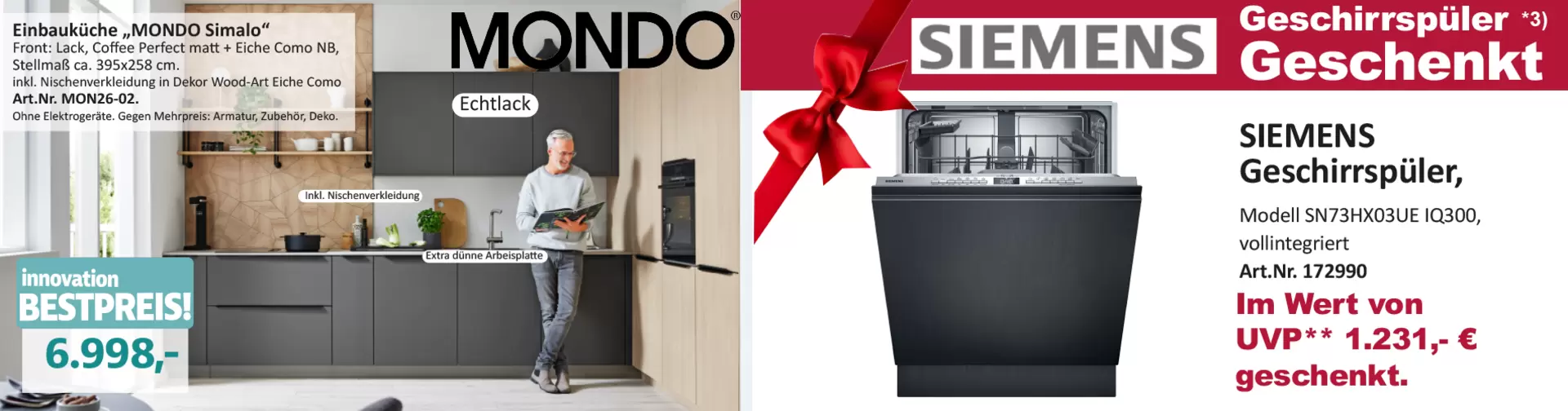 Geschenkaktion bei Innovation Küche & Bad in Günzburg: nur für kurze Zeit Geschirrspüler von Siemens gratis sichern