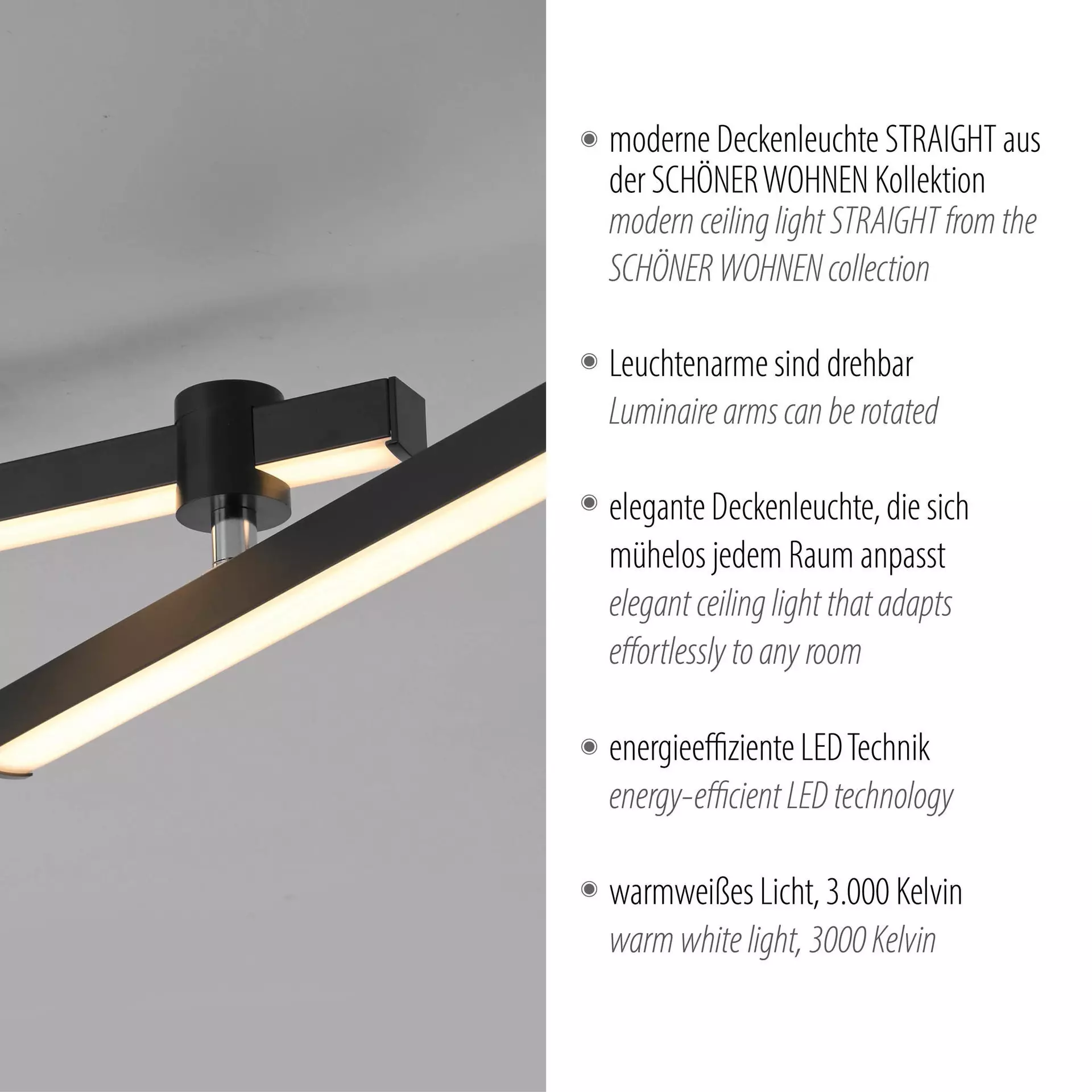 Deckenleuchte SW STRAIGHT SCHÖNER WOHNEN-Kollektion Metall 76 x 10 x 106 cm