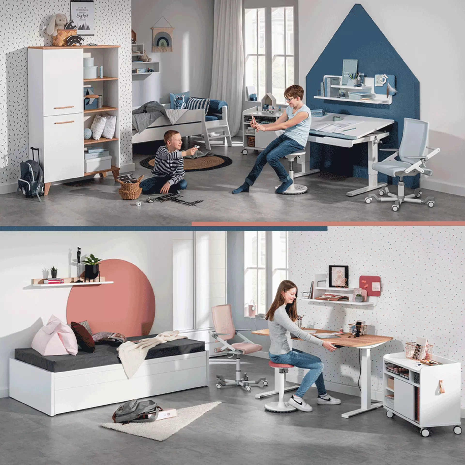 Kindgerechter Arbeitsplatz - mit den Schreibtischen und Bürostühlen von Möbel Inhofer findet jeder den zum Alter passenden Hausaufgabenplatz.