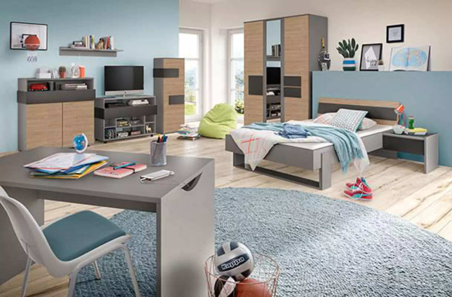 Jugendzimmer in gedecktem Blau