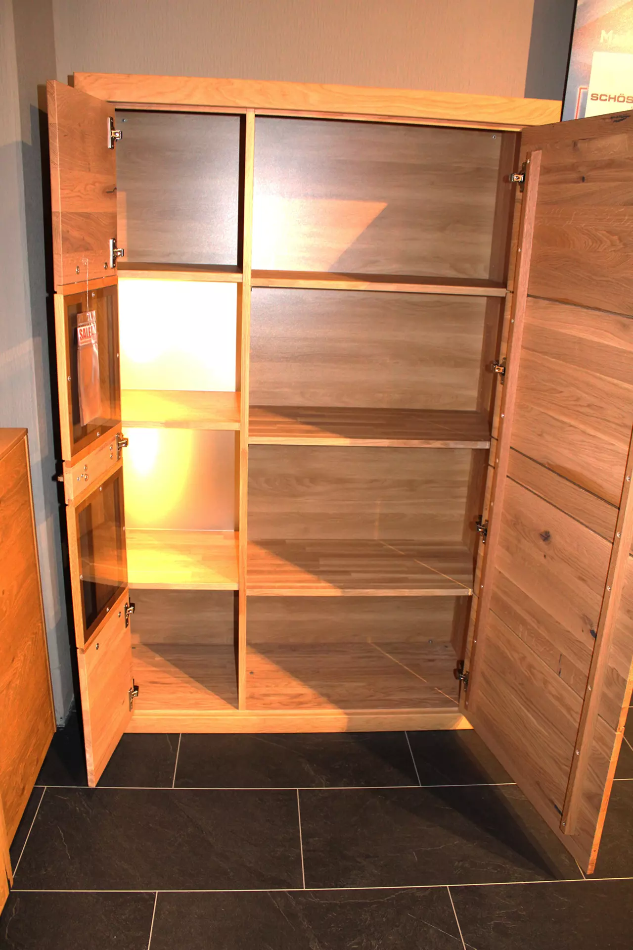 Kombischrank 2-türig Holz-Glastür links offen