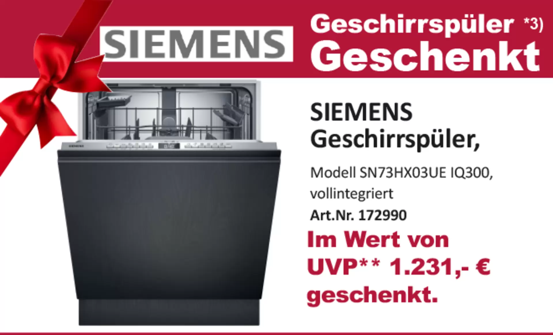 Jetzt gratis SIEMENS Geschirrspüler im Wert von 1.231 € sichern!