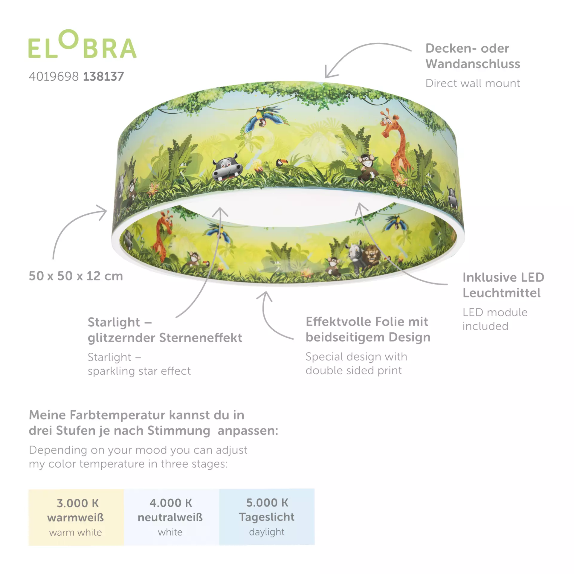 Deckenleuchte WILDNIS STARLIGHT Elobra Kunststoff 50 x 12 x 50 cm