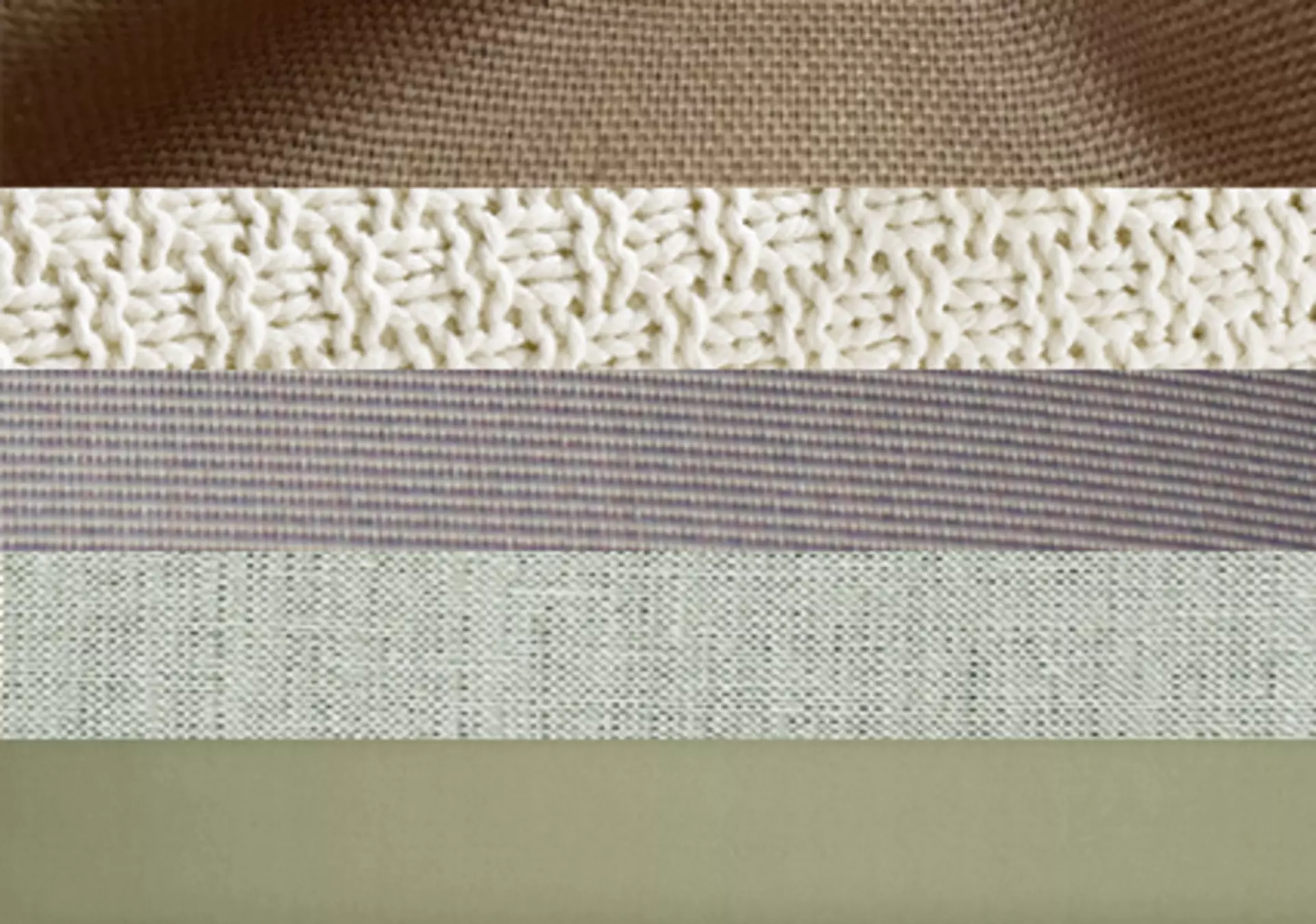 Bild einer Materialpalette Baumwolle, wolle grobstrick, jute, leinen und feinbiber