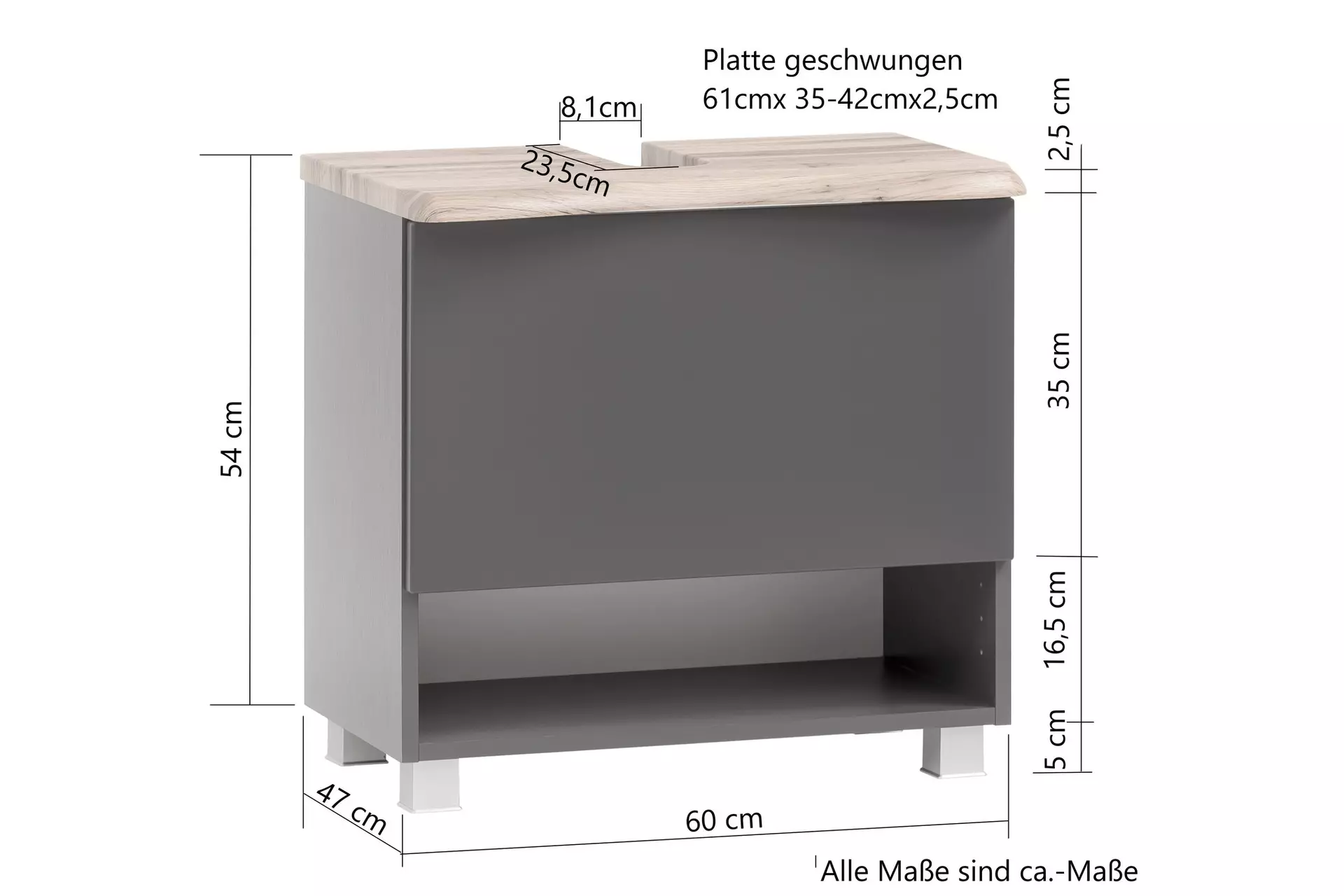 Waschbeckenunterschrank Kaprun Coco Badwelten Holzwerkstoff 40 x 55 x 61 cm