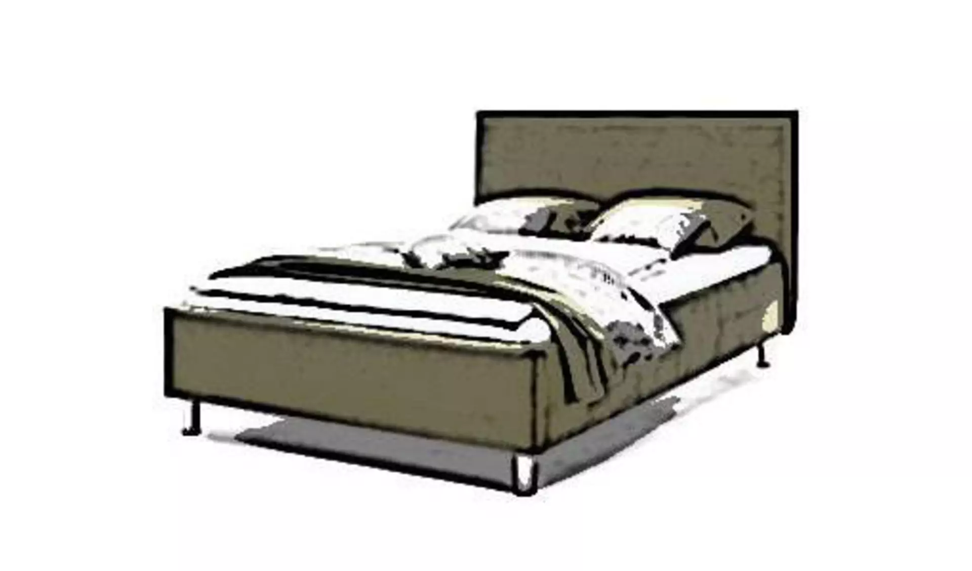 Ein stilisiertes bezogenes Bett als Sinnbild für die in der Kategorie enthaltenen Bettentypen wie Boxspringbett, Polsterbett und Futonbett.