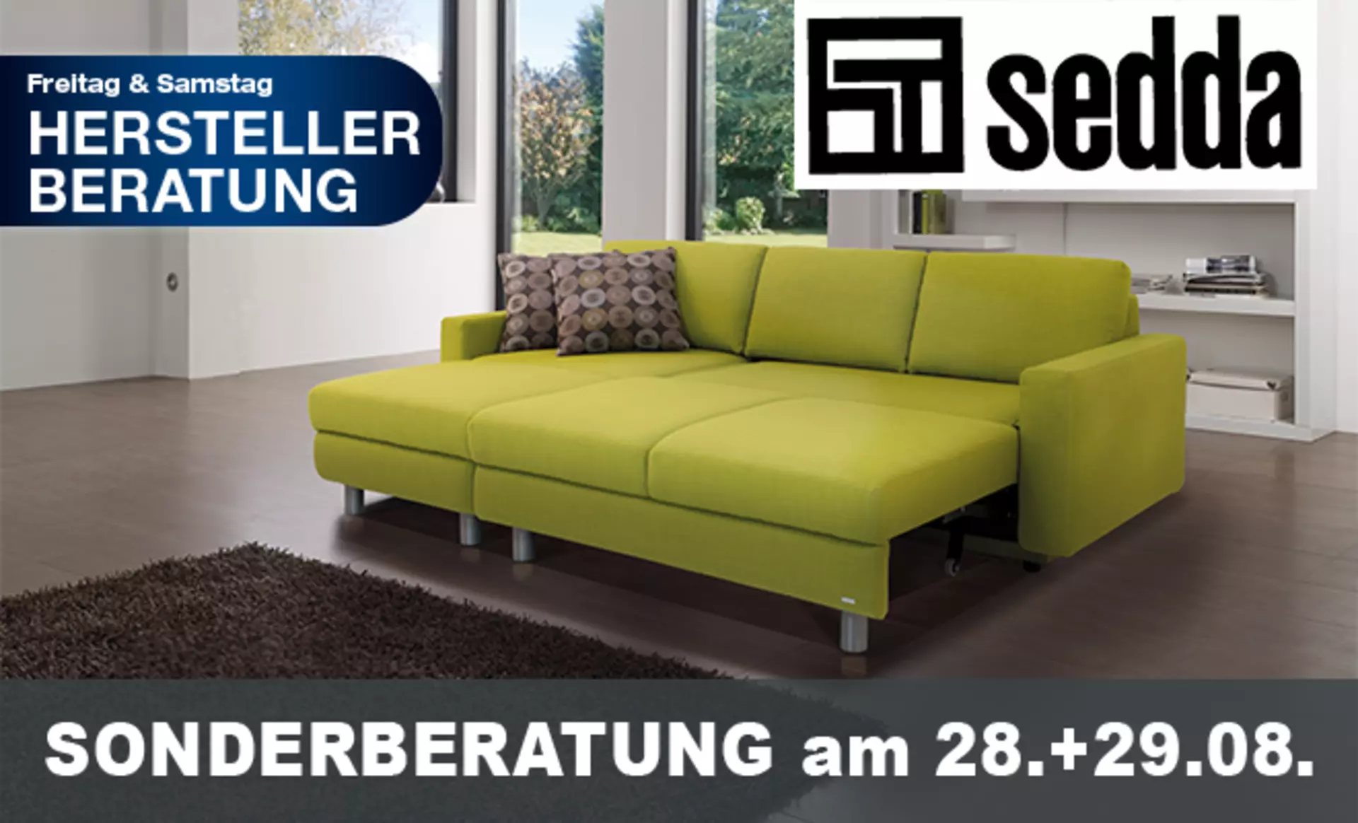 Möbel Inhofer Ferienfestival mit Fachberatertagen von sedda Sofas am 28.+29.08.