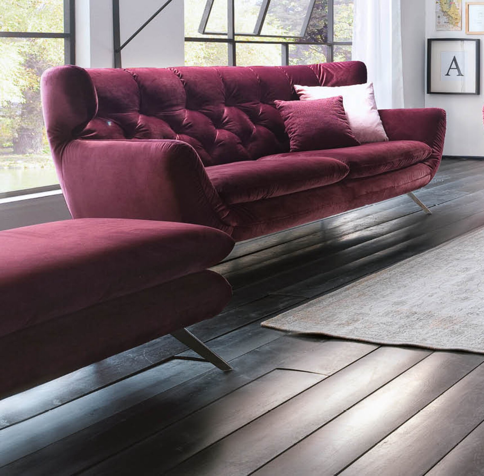 Sofa 3Sitzer LASCONDO Textil Velvet purple ca. 95 cm x 94