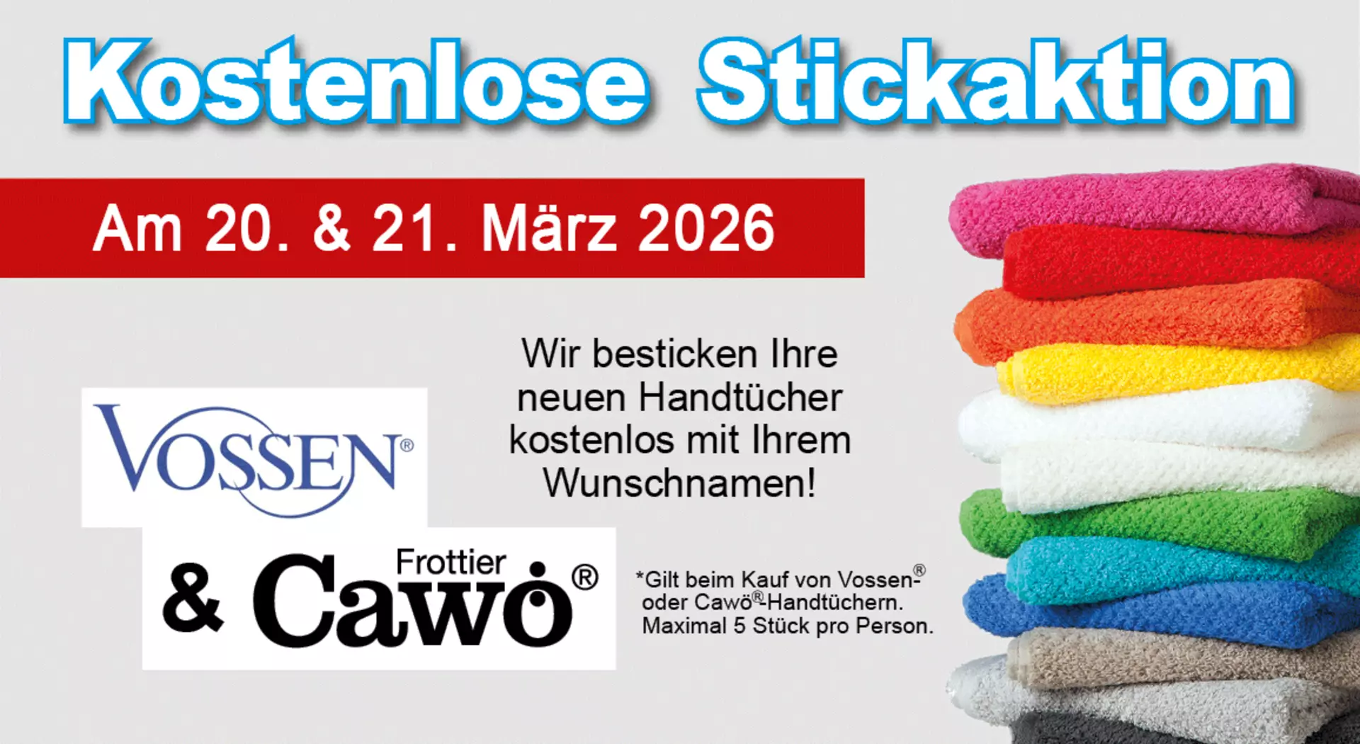 Kostenlose Stickaktion: nur bei Möbel Inhofer am 20. und 21. März. Kommen Sie vorbei!