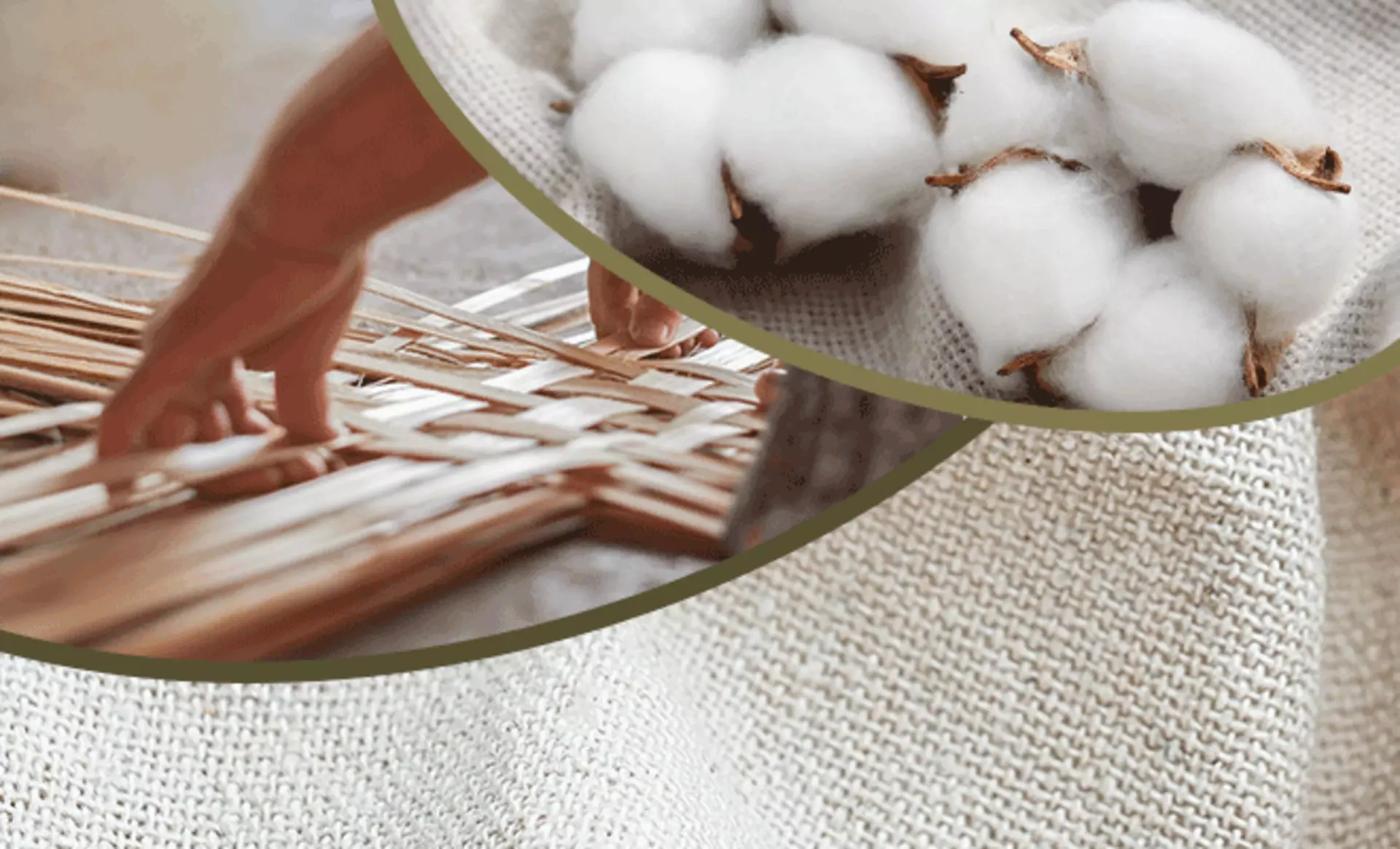 Verschiedene natürliche Textilien wie Baumwolle, Leinen und Rattan für ein leichtes und frühlingshaftes Wohngefühl.