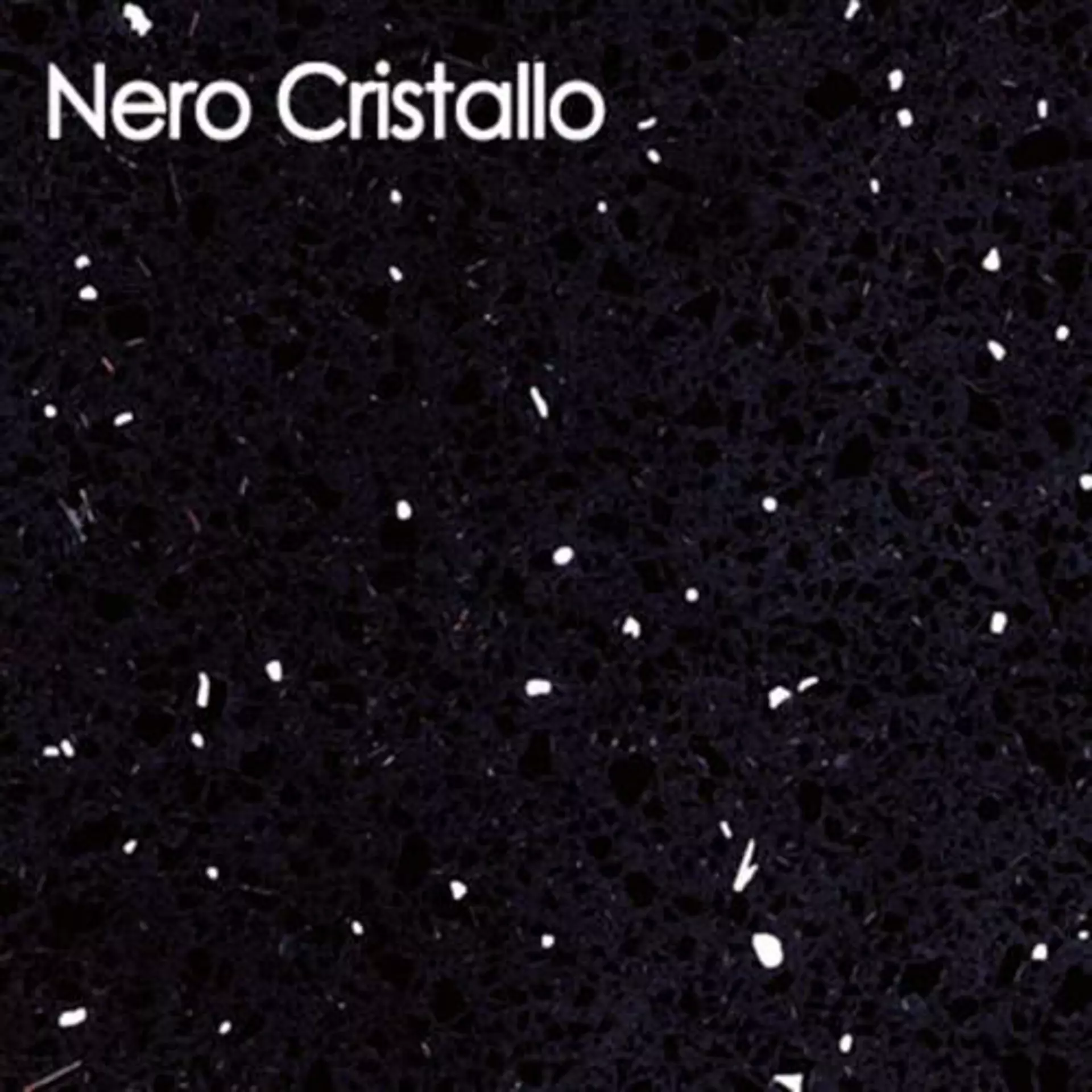 Arbeitsplatte aus Kunststein in der Ausführung Nero Cristallo. Die schwarz glänzende Arbeitsplatte ist mit weißen Sprenkeln durchzogen, so dass der edle Kristalllook entsteht.