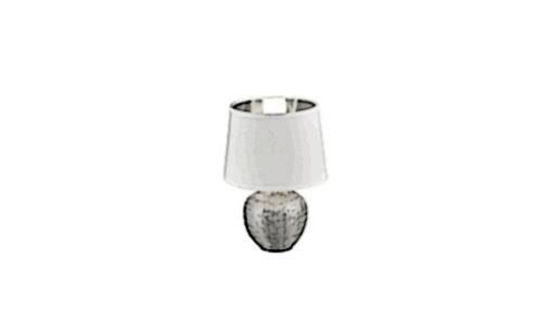Sinnbild für alle Tischlampen ist ein kugelförmiger Fuß aus Edelstahl und darauf der typische weiße Lampenschirm.