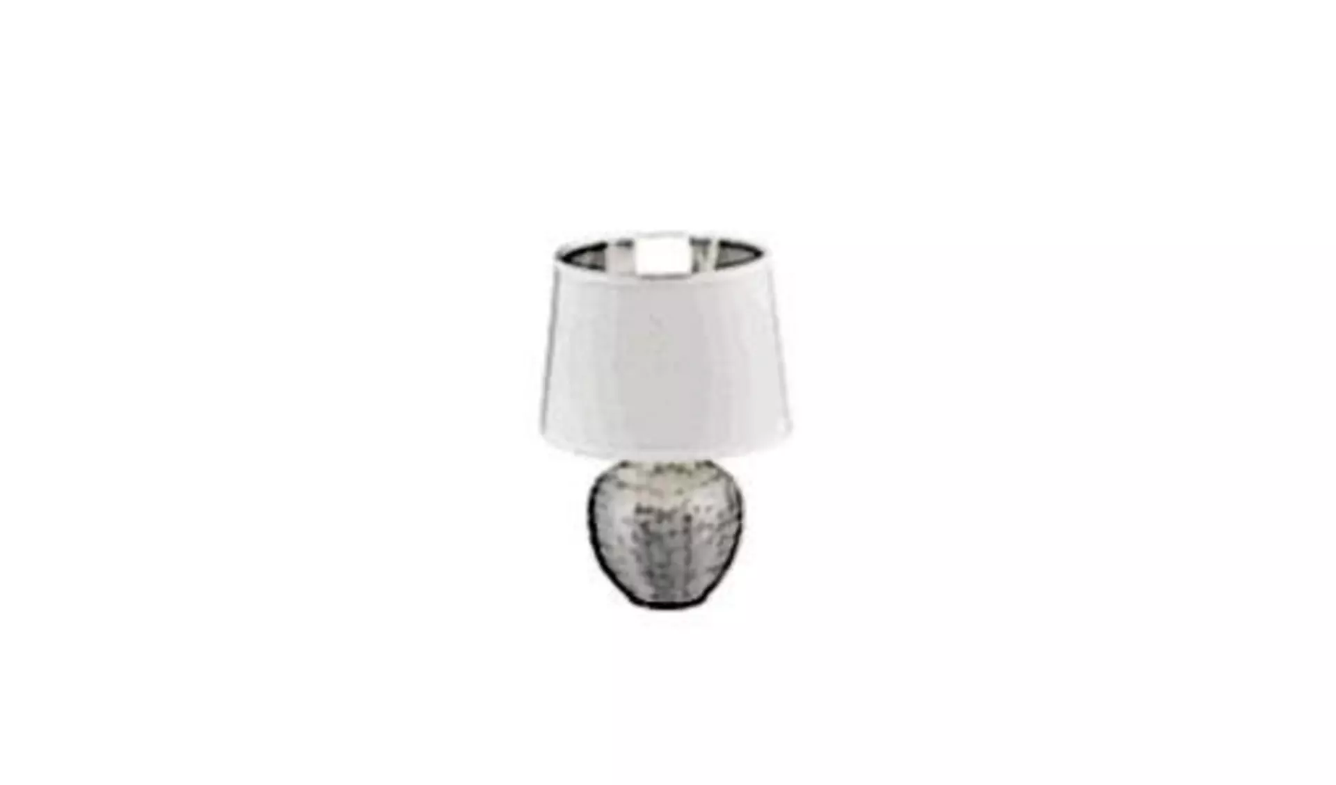 Sinnbild für alle Tischlampen ist ein kugelförmiger Fuß aus Edelstahl und darauf der typische weiße Lampenschirm.