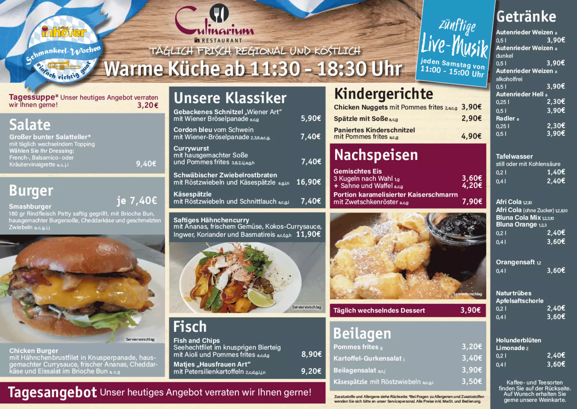 Frühstückskarte zu den Schmankerlwochen bei Möbel Inhofer