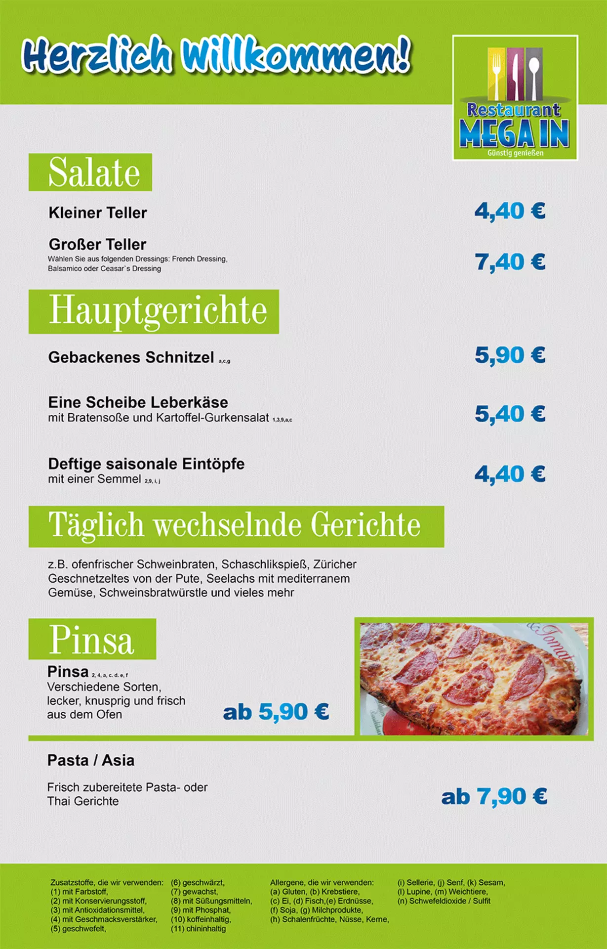 Aktuelle Speisekarte im Erlebnis-Restaurant MegaIn