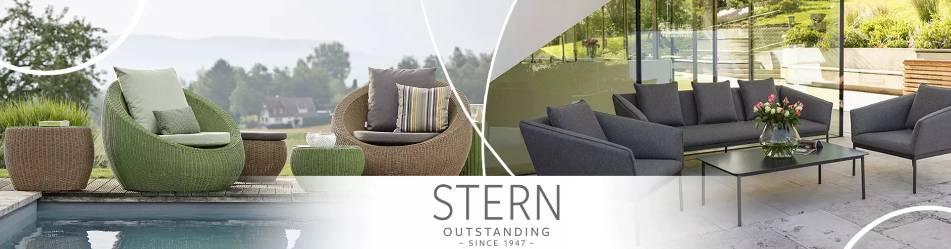 Der Banner von der Marke Stern Garten und Freizeitmöbel zeigt Möbel die sie Verkaufen