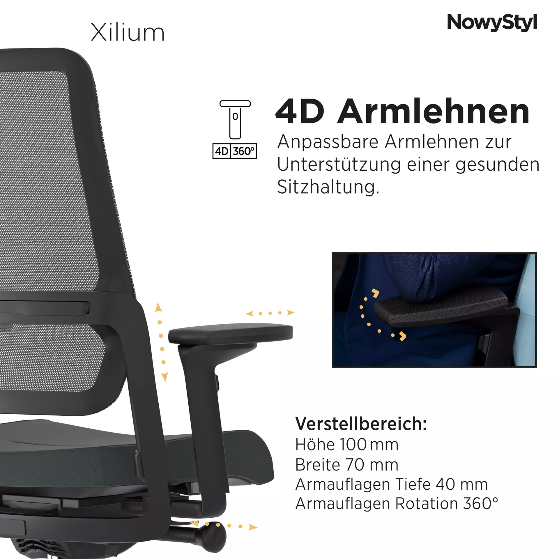 Büro-Drehstuhl XILIUM SWIVEL Nowy Styl Textil 73 x 126 x 73 cm