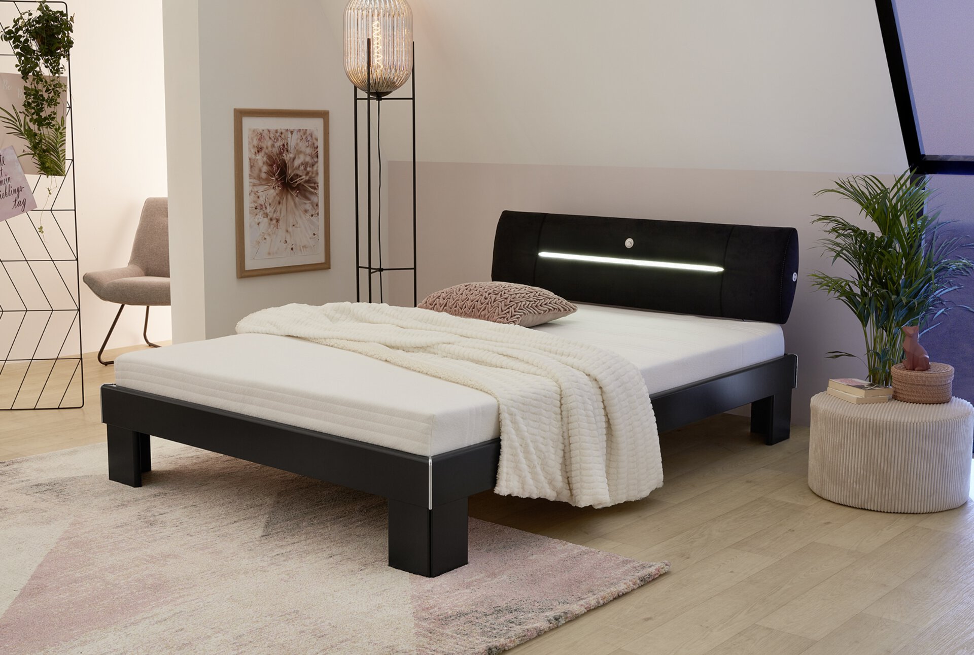 Futonbett Cassy Dreamoro Holzwerkstoff schwarz ca. 146x80x209 cm