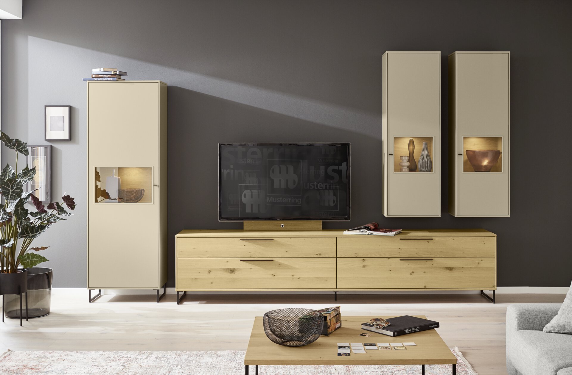 wohnwand musterring holzwerkstoff, beige, | möbel inhofer