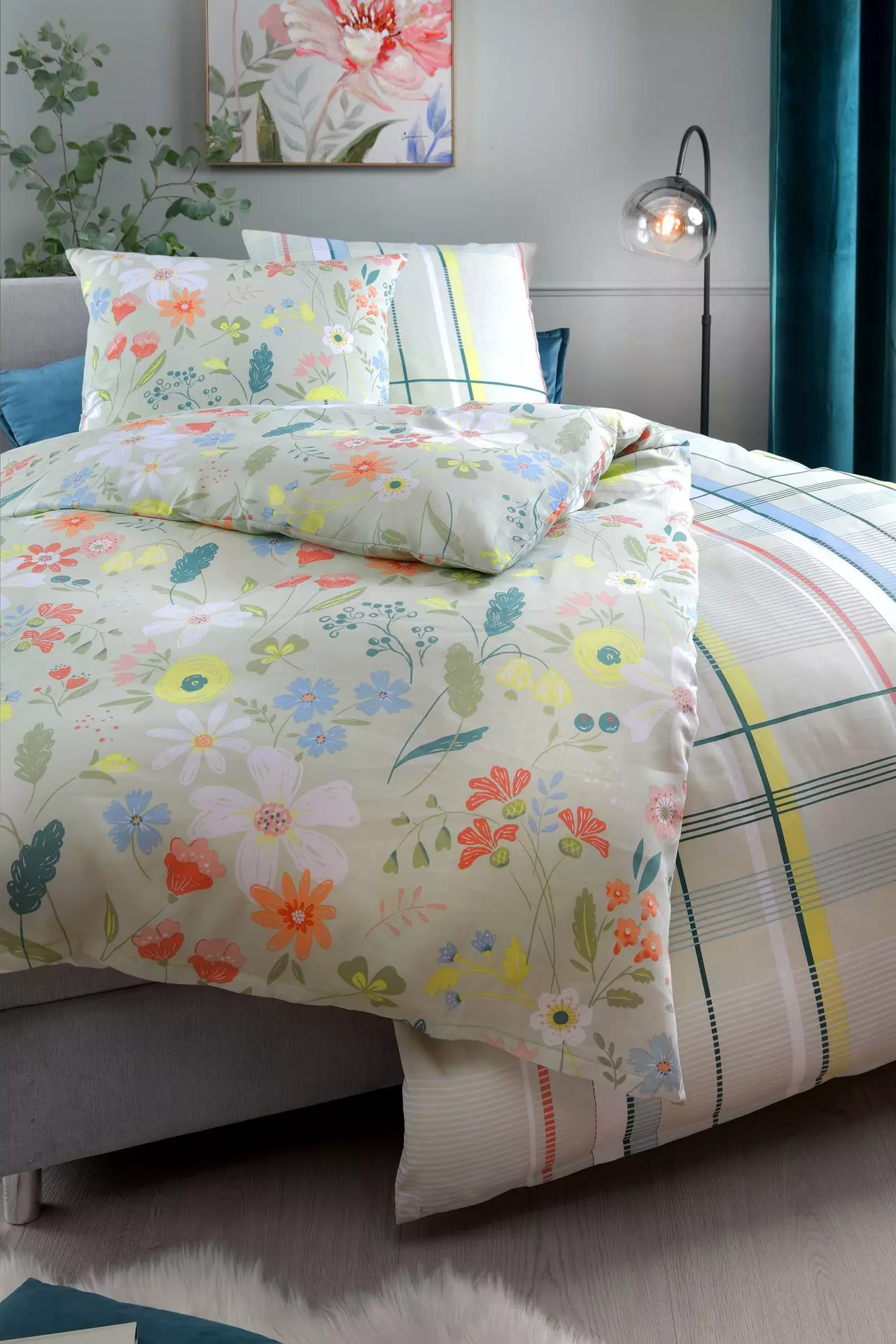 Satin-Bettwäsche Heidi Wiesenblumen Casa Nova Textil 135 x 200 cm